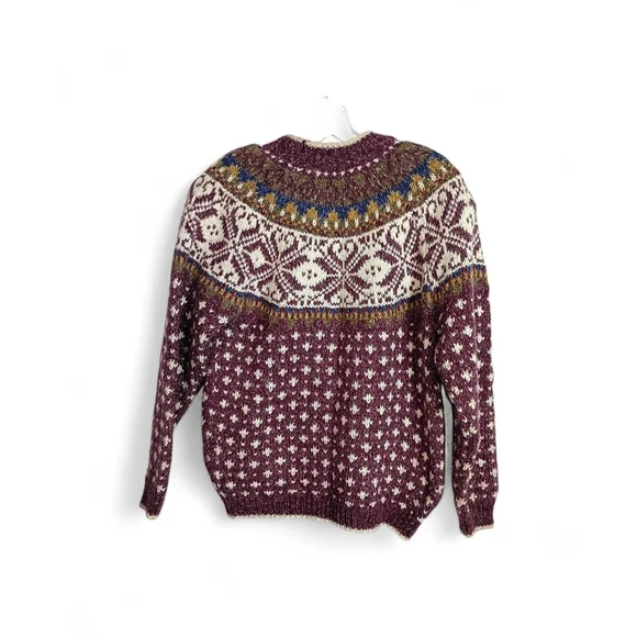 Knit Stitches  Burgundy and Cream Vintage Crewneck Sweater - Size M - Picture 4 of 6